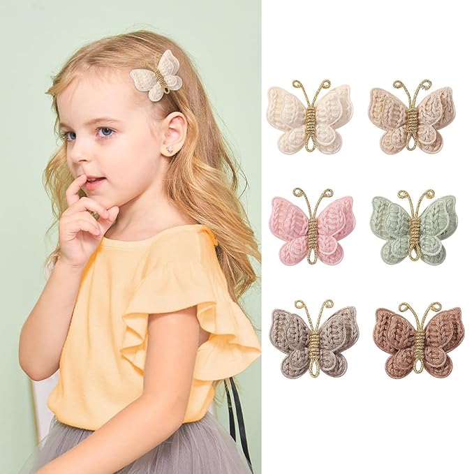 Baby Girl Hair Bow Clips Barrettes, 6 Pcs Butterfly Clips Hair Accessories for Infants Toddlers Baby Kids Fine Hair