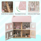 Costzon Wooden Dollhouse for Kids, 3-Level Dollhouse Playset with Double-Sided Roofs, 19 Furniture & Accessories, 5 Rooms, Pretend Play Toddler Doll House, Gift for Kids Aged 3+ (Multicolor)