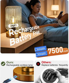 Touch Table Lamp for Nightstand - Small Bedside Lamps for Night Stands Bedroom Living Room, Dimmable Rechargeable Desk Lamp Battery Operated with Clear Glass Shade, Bulb Included