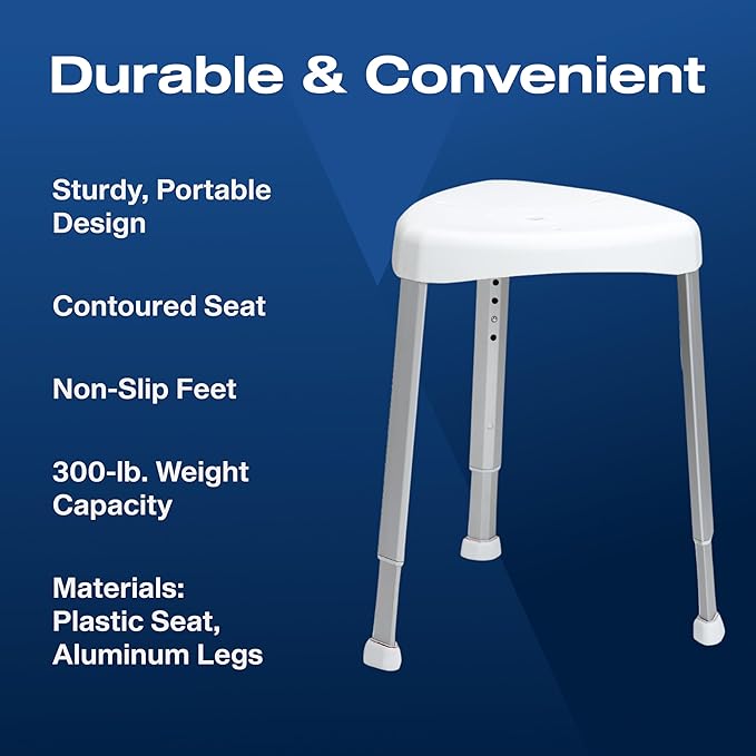 VMS Shower Stool - 300 lbs Capacity, Height Adjustable, Non-Slip Feet, Tool-Free Assembly, TAA Compliant