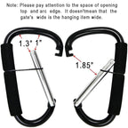 Large Stroller Hooks for Mommy, 2 pcs Carabiner Stroller Hook Organizer for Hanging Purses, Diaper Bag, Shopping Bags. Clip Fits Single/Twin Travel Systems, Car Seats (Black+Rose)