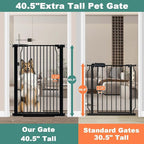 40.5" Extra Tall Baby Gate for Stairs, 68.5"-72.2" Extra Wide Long Dog Gate for The House, Safety Child Gate Easy Walk Thru Indoor, Metal Auto Close Pressure Mount Pet Gate for Doorways Hallway, Black