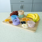 Silicone No Spill Snack Cups for Toddlers – Portable Baby Snack Cup Containers with Dustproof Lid – Dishwasher-Friendly Toddler Spill Proof Cups Without BPA, Lead, or Phthalates – Pink and Lilac