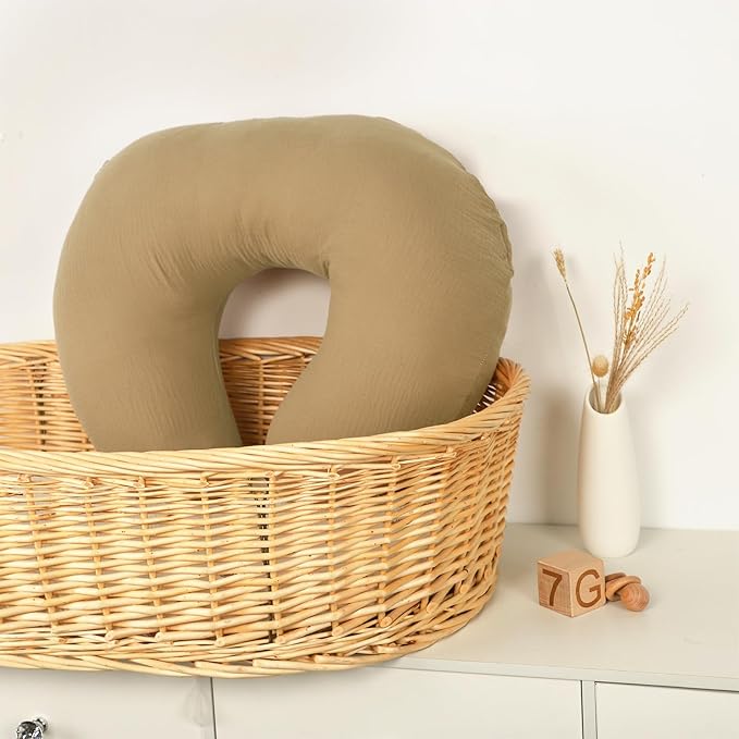 Hooyax Muslin Nursing Pillow Covers Only, Soft and Breathable Nursing Covers for Breastfeeding Pillows, Adorable Infant Feeding Pillow slipcover for Baby Boy and Girls (Brown)