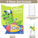 Personalized Baby Crib Bedding Set, Custom Name Submarine Pattern Nursery Bedding Set 3 Pcs, Baby Blanket Fitted Crib Sheet Changing Pad Cover, Personalized Nursery Decor Gift for Newborns Boys