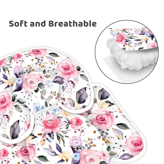 Infant Car Seat Insert, 2-in-1 Reversible Baby Carseat Head Support for Newborn, Soft Carseat Insert Cushion for Baby Girls, Adjustable Baby Headrest for Strollers