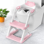 SKYROKU Potty Training Seat for Toddlers – 2-in-1 Adjustable Potty Ladder with Step Stool, Anti-Slip Cushion, Splash Guard & Extra-Wide Pedals, Supports 200+ lbs, Ideal for Boys & Girls (Pink)