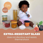 BEABA 8 oz Glass Baby Food Jars with Soft Silicone Air Tight Lids, Glass Storage Containers with Lids, Microwave and Freezer Safe Containers, Sage