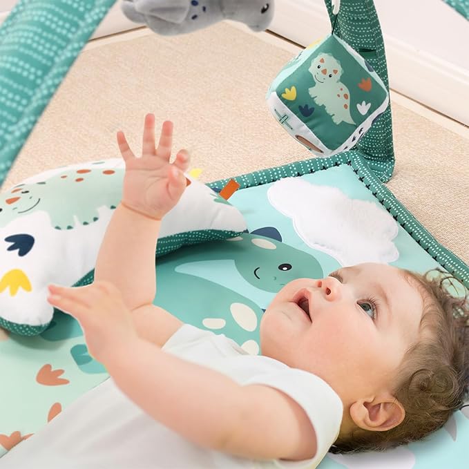 The Peanutshell Unisex Baby Play Gym & 7-in-1 Play Mat - Playmat Baby Toys 0-6, 6-12 Months Tummy Time Mat with Hanging Toys, Soft Padded Mat for Newborns, Infants - Dino