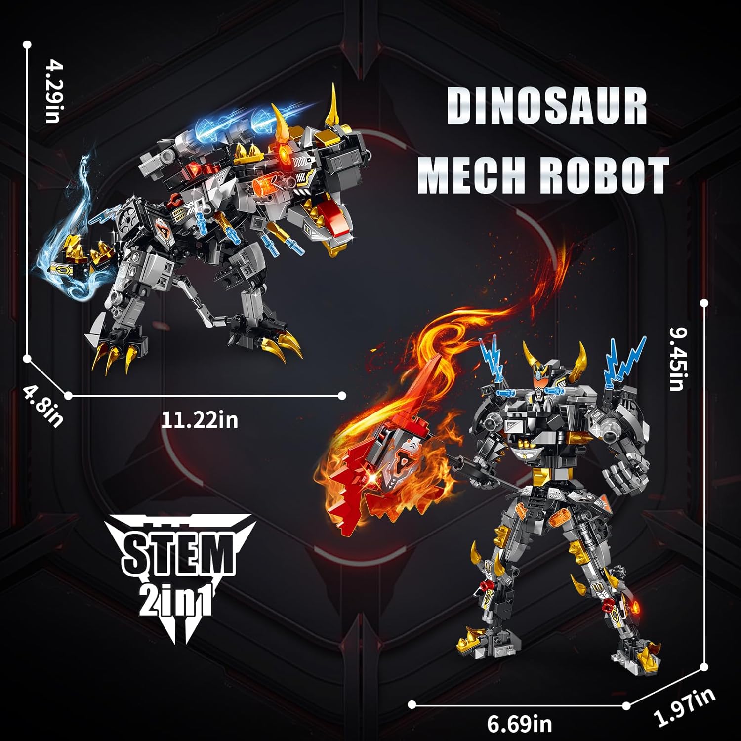 STEM 2 in 1 Carnotaurus Dinosaur Building Kits, Compatible with Dinosaur Set, Transforming Mech Robot Building Sets for Adults, Educational Gift Toy for Kids Boys 6-10 (507 PCS)