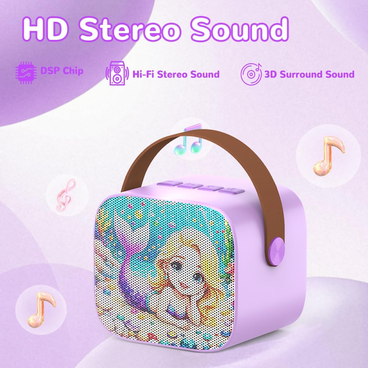 Mini Karaoke Machine for Kids Teen Adults - Toddler Toys Birthday Gift for Girls Ages 3-12, Portable Bluetooth Speaker Set with 2 Wireless Microphones fits Family Fun Party Outdoor, Purple