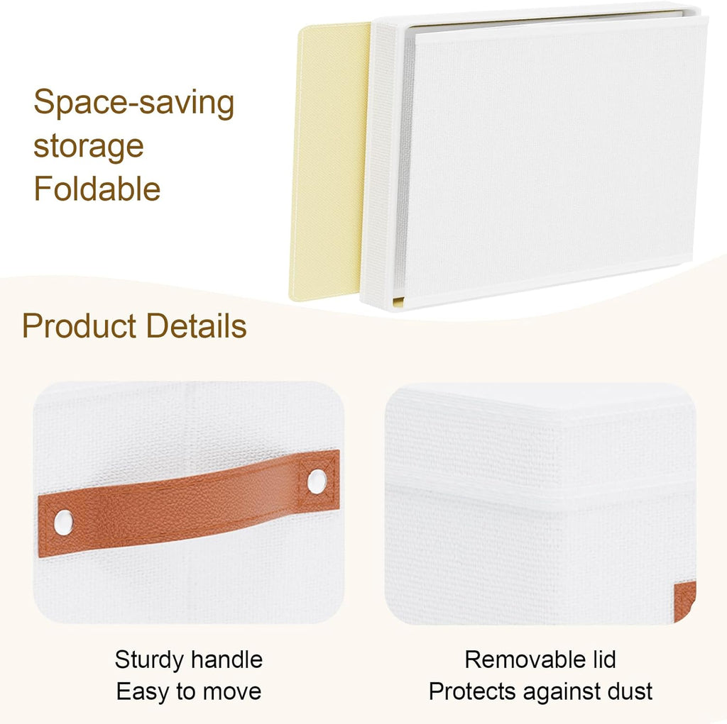 Fabric Storage Bins, Clothes Boxes for Shelves with Lids, Baskets for Organizing with Handles, Decorative Linen Closet Organizers, White, 1 Pack, 15 x 9.8 x 8.3 Inch