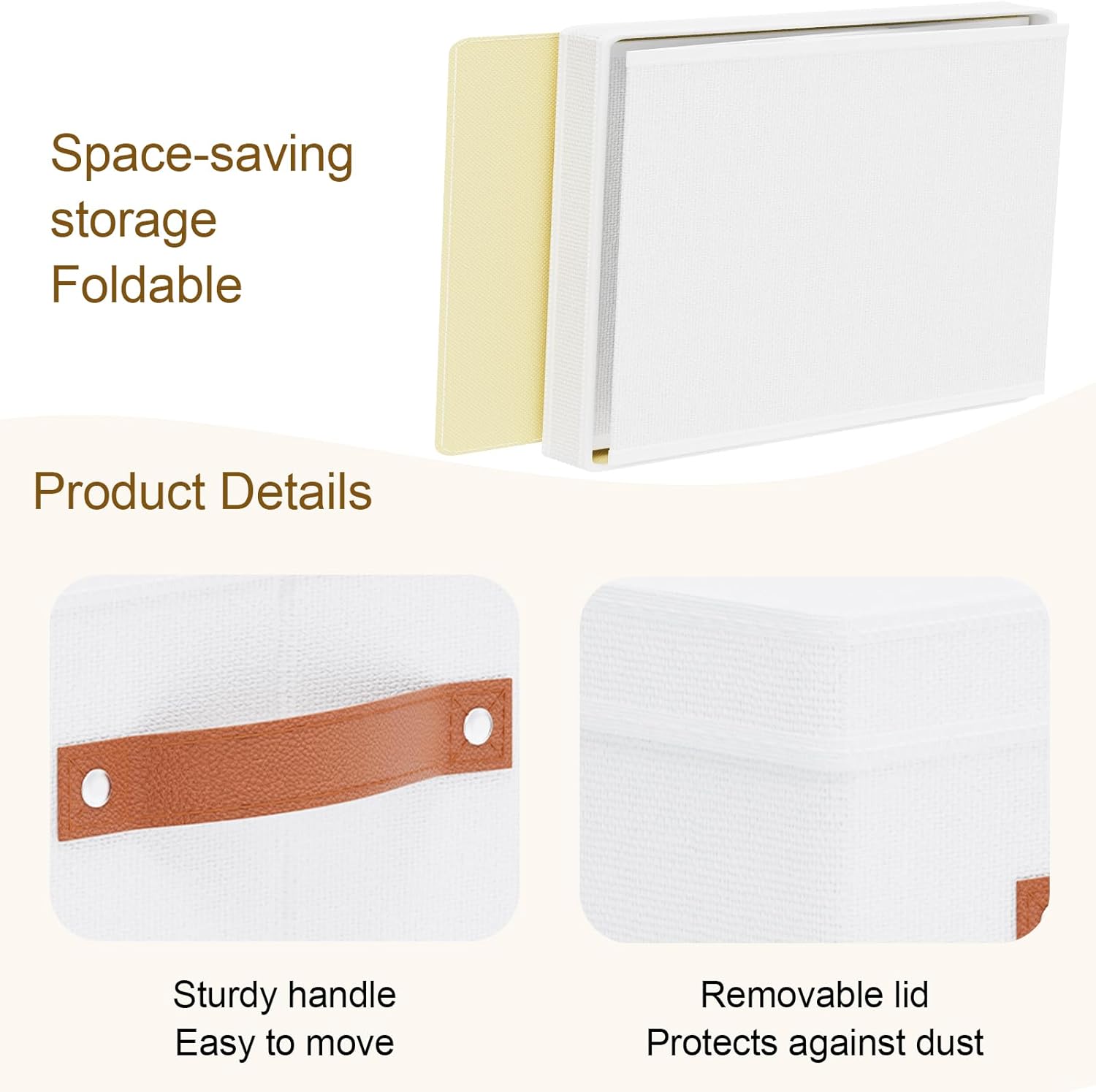 Fabric Storage Bins, Clothes Boxes for Shelves with Lids, Baskets for Organizing with Handles, Decorative Linen Closet Organizers, White, 1 Pack, 15 x 9.8 x 8.3 Inch