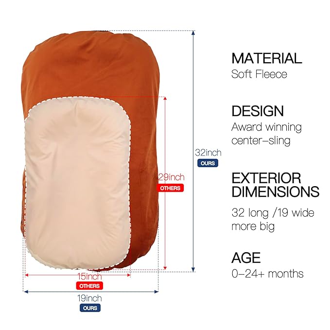Baby Lounger - Snuggle Cozy Me Infant Lounger for Newborns | Flannel Cover, Breathable Soft, Portable Awake-Time Pad, Essential Baby Gift - Orange