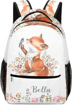 Cute Fox Little Bird Custom Kids Backpack 16.5 Inch for Boy Girl, Personalized Waterproof Child School Travel Bag with Name Option5