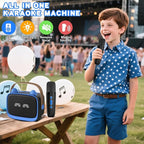 Mgaolo Upgraded Mini Karaoke Machine Toy for Kids, Portable Bluetooth Speaker with 2 Wireless Mics, Emoji & Colorful LED Lights, Home Travel & Party Play Gifts for Boys Girls (Blue)