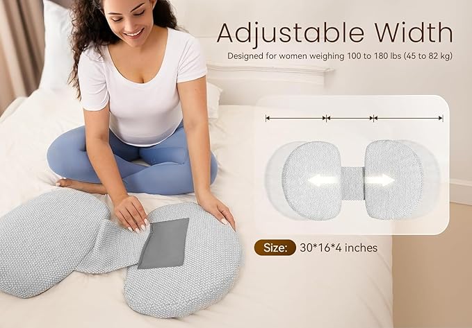 Pregnancy Pillow for Sleeping Memory Foam Pillow for Side Sleeper, Maternity Pillow Support for Back, Belly, HIPS for Pregnant Women, Portable and Adjustable Travel Wedge Pillows Grey