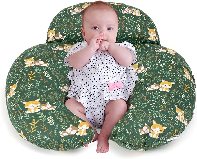 Nursing Pillow for Breastfeeding, Animal Patterns Removable Cotton Cover, Support for Mom and Baby, Plus Size Ergonomic Design Breastfeeding Pillows, Machine Washable, Green