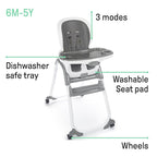 Ingenuity SmartClean Trio Elite 3-in-1 Convertible Baby High Chair, Toddler Chair, and Dining Booster Seat, For Ages 6 Months and Up, Unisex - Slate