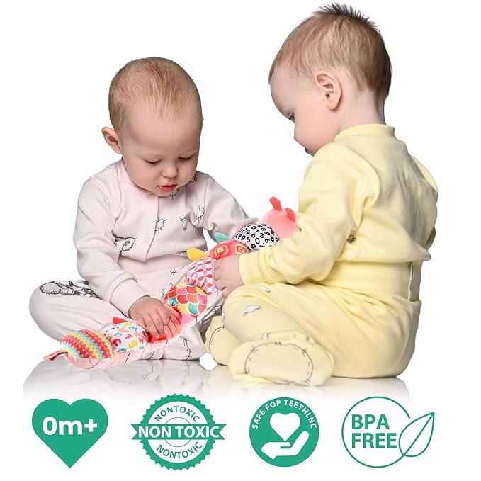 Infant Baby Musical Stuffed Animal Activity Soft Toys with Multi-Sensory Crinkle, Rattle and Textures for 0-3-6-12 Months Developmental Toys, Caterpillar, Pink
