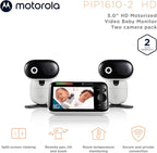 Motorola Nursery Video Baby Monitor with 2 Cameras, 5" Screen HD PIP1610, No WiFi, Wall Mount, Long Range, 2-Way Audio, Temperature Sensor, Motorized, Lullabies, PIP1610-2