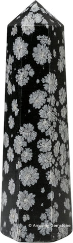 Amazing Gemstone Snowflake Obsidian Crystal Towers - Natural Healing Crystal Point Obelisk for Reiki Healing and Crystal Grid (3 Inch)