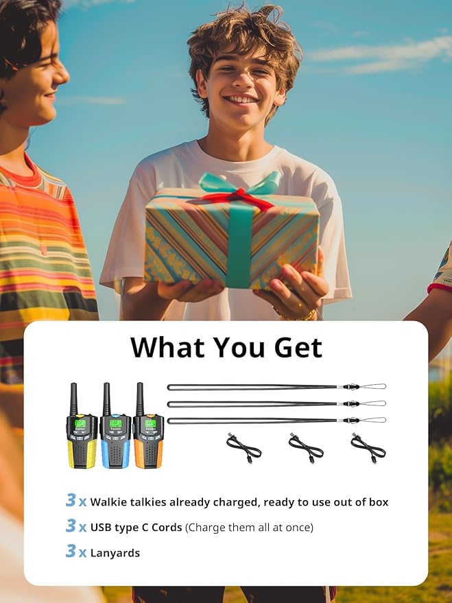 Walkie Talkies for Kids Rechargeable,Toys for Boys and Girls Ages 3-12, 3 Pack Long Range 2-Way Radios, Birthday Gifts,Christmas Stockings, Outdoor Play, Family Games, Hiking Camping Gear