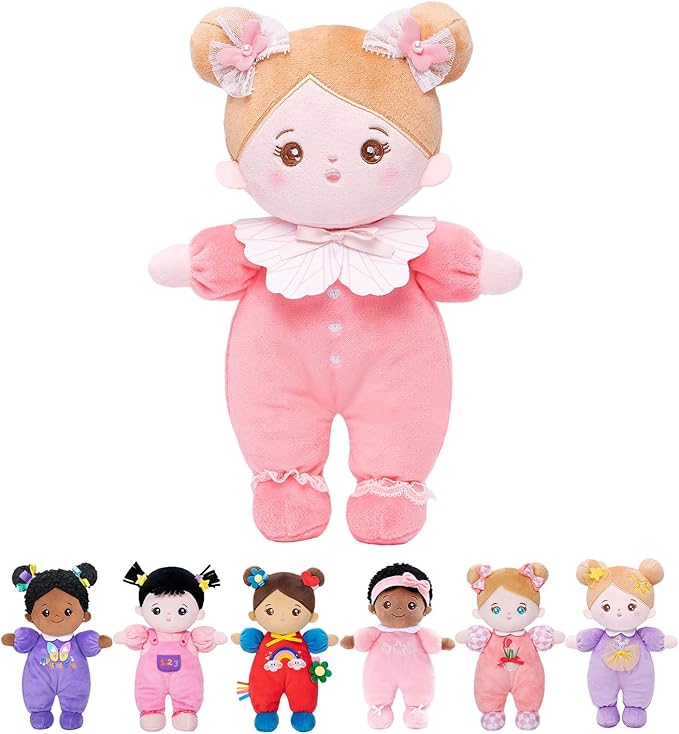 OUOZZZ Soft Baby Doll for 1 Year Old Girl Gifts - Toys for Girl Birthday Christmas Plush Gift for Toddler First Doll Adorable Pink Bow 10"