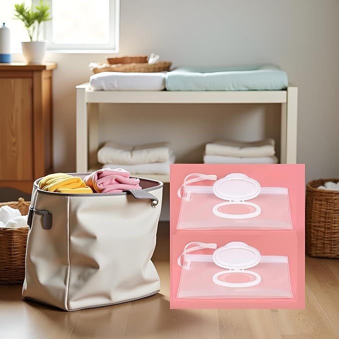 2 Pcs White Baby Wipes Case Travel Holder, Wipe Case Travel Holder Keeps Wipes Moist Set of Wet Diaper Portable Travel On The Go Refillable Dispenser Waterproof Wipe Container with Sealed Diapering