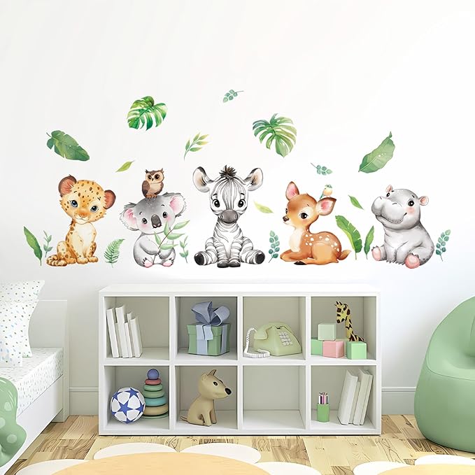 Tanlaby Jungle Animals Wall Stickers Cartoon Woodland Animal Wall Decals Zebra Forest Peel and Stick Art Sticker for Baby Nursery Kids Bedroom Playroom Daycare Classroom Decor