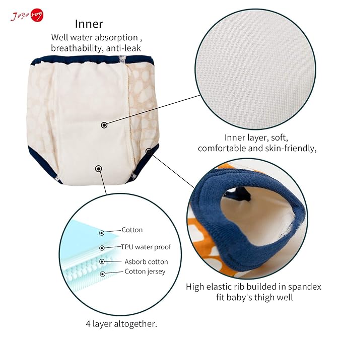Joyo roy 4Pcs Potty Training Underwear for Boys and Girls 100% Cotton Soft Super Absorption Thick Padded Toilet Training Pants 3T Toddler Girls Underwear Waterproof Pee Pants with Potty Sticker Chart