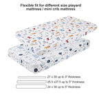 Onacosht Pack and Play Sheets 3 Pack for Baby Boy, Stretchy Jersey Knitted Portable Mini Crib Sheets Playard Mattress Cover, Woodland Animal Elephant Fox Lion Bear Giraffe Zebra Printing