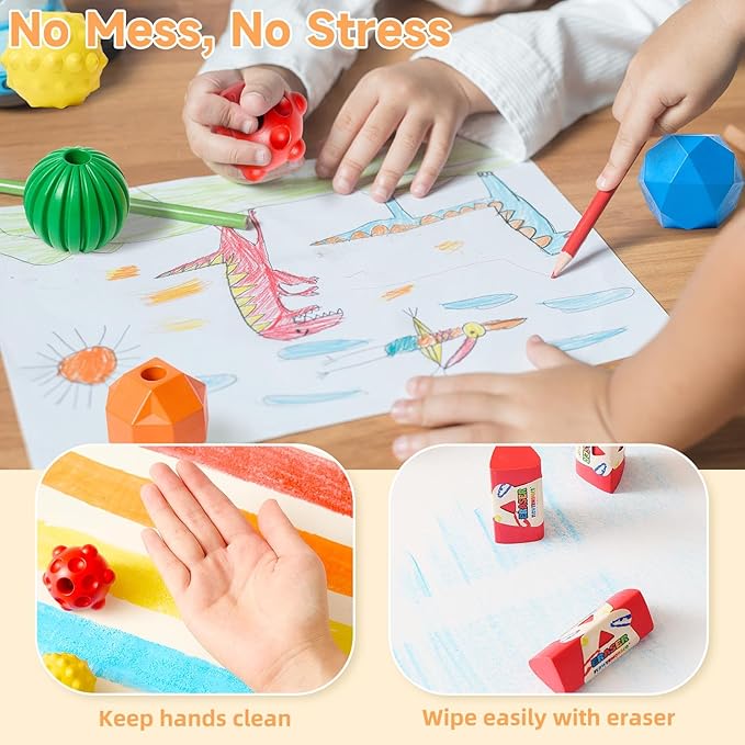 Lebze 5 Colors Educational Crayons Washable for Boys Girls Toddlers, Jumbo Non-Stick Kids Crayons, Easy to Hold Stacking & Sorting Sensory Toys Preschool Learning Ages 2+ Flower Monaco