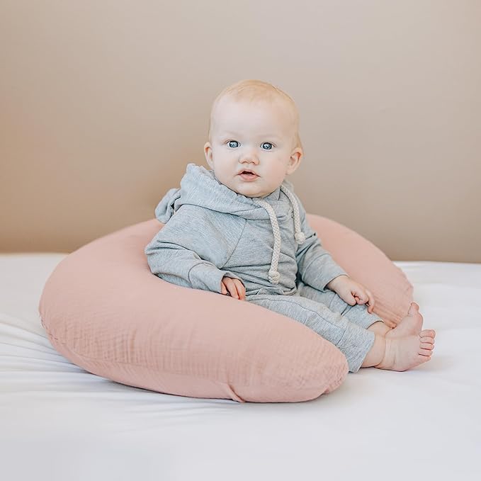 Konssy 2-Pack Muslin Nursing Pillow Covers, Soft & Adorable Nursing Covers for Breastfeeding Pillows, Slipcovers for Newborn Boys & Girls(Pink, Floral)