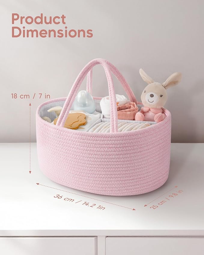 Maliton Baby Diaper Caddy Organizer, Cotton Rope Diaper Caddy Basket, Large Storage Basket for Newborn Boys and Girls, Gift for Baby Shower List, Newborn Essentials