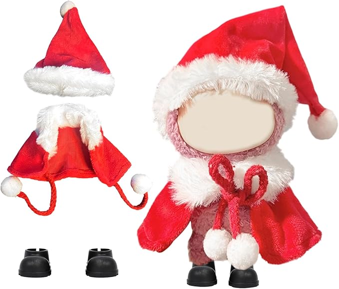 Christmas 17cm Doll Clothing Set Includes Hat + Top + Shoes Cute and Fashionable Doll Outfit Suitable for 17cm Dolls (Doll Not Included)