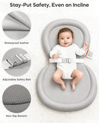 Baby Changing Pad with Waterproof & Wipe-Clean, Non-Slip Foldable PU Diaper Changing Pad, Adjustable Safety Belt, Changing Pad for Dresser, Changing Table,24"X16",Gray