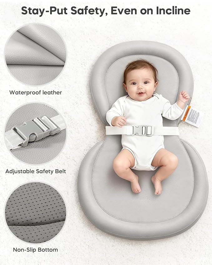 Baby Changing Pad with Waterproof & Wipe-Clean, Non-Slip Foldable PU Diaper Changing Pad, Adjustable Safety Belt, Changing Pad for Dresser, Changing Table,24"X16",Gray