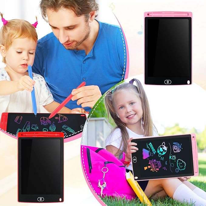 Tinlade 12 Pack LCD Writing Drawing Tablets 8.5 Inch Bulk Colorful Doodle Board Erasable Electronic Painting Drawing Pads Learning Toy Gifts for Kids Boys Girls(Pink, Green, Red, Blue)