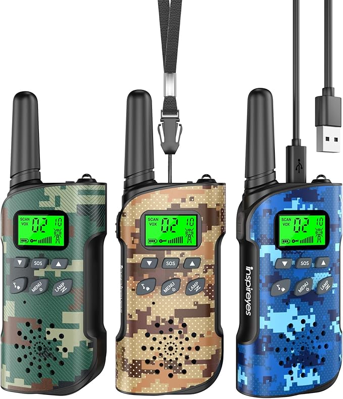 Walkie Talkies for Kids Rechargeable,Toys for Boys and Girls Ages 3-12, 3 Pack Long Range 2-Way Radios, Birthday Gifts,Christmas Stockings, Outdoor Play, Family Games, Hiking Camping Gear
