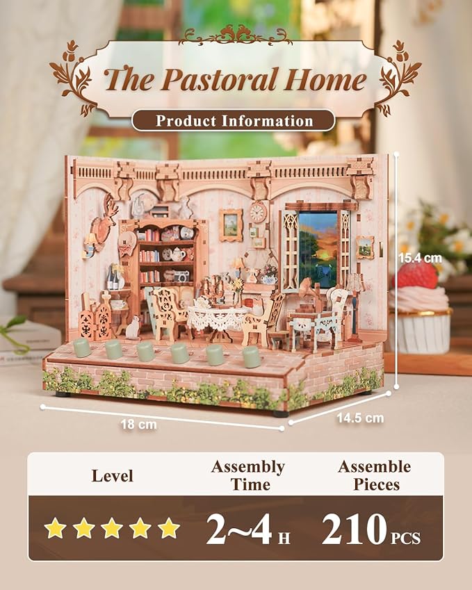 Tonecheer DIY Miniature House Kit, Wooden Dollhouse Kit with White Noise,Tiny Diorama House Building Set with Electronic Screen Craft Kits Make Creative Idea Gifts for Aduls (The Pastoral Home)