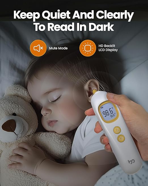 Ear Thermometer, Highly Accurate Thermometer for Kids, Adults and Toddlers, 32 Memory Recall, 1s Fast, 3 Color Fever Alarm with Mute Mode, 21 Disposable Probe Covers