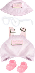 6.7in/17cm Doll Clothes Set, 4 PCS Fashion Outfit Includes Hat, Bib Pants, Glasses, Shoes, Cute Collectible Doll Accessories Unique Style (Pink)