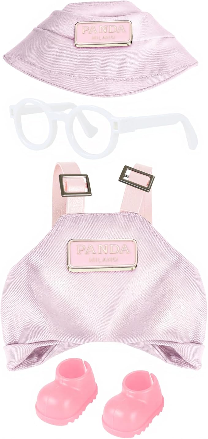 6.7in/17cm Doll Clothes Set, 4 PCS Fashion Outfit Includes Hat, Bib Pants, Glasses, Shoes, Cute Collectible Doll Accessories Unique Style (Pink)