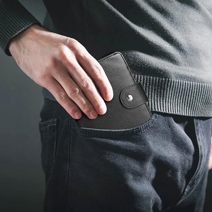 Polare Luxury RFID Blocking Leather Passport Holder Travel Wallet For Men and Women (Black(Snap Version))