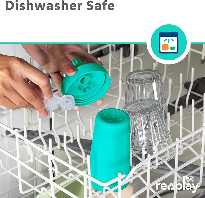 Re-Play Sippy Cups for Toddlers - 10 Oz. Reusable Spill Proof Cups for Kids, Dishwasher/Microwave Safe - Made in USA - Set of 3-3.13" x 6.25" - Aqua Asst
