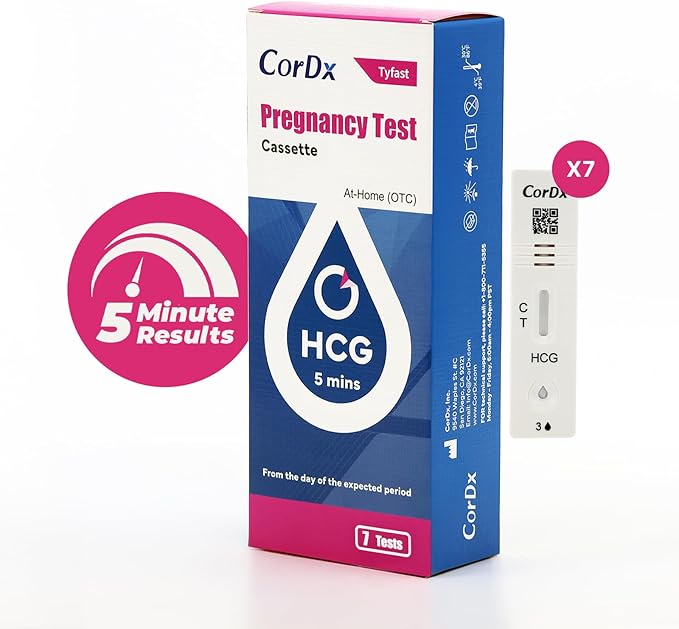 CorDx Early Detection Pregnancy Test Kit, Urine Tests for Easy at Home hCG Level Testing, Tester for Pregnant Women, Clear, Fast and Reliable Result with Over 99% Accuracy, 7 Pack Cassettes