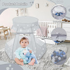 Baby Ball Pit for Toddler with 50 Balls, Kids Pop Up Play Tent for Girls, Princess Toys Gifts for Children Indoor & Outdoor Playhouse (Gray: Gray/White/Babyblue, 109x90cm/50 Balls)