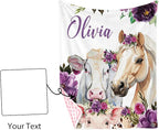Custom Baby Blanket with Name, Horse and Animals Design, Soft Flannel with Double Layer Dotted Backing, Receiving Swaddle Blanket Suitable for Infants and Toddler