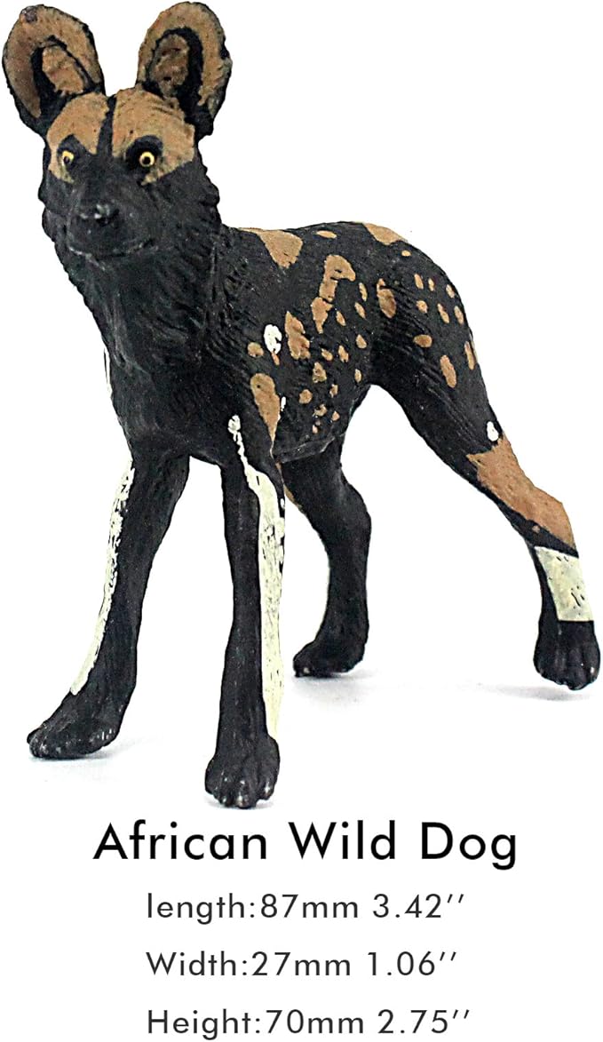 FUNSHOWCASE African Jungle Animals Wild Dog Toy Figure Realistic Plastic Figurine Height 2.8-inch